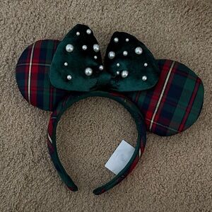 Disney Plaid and Green Pearl Bow Headband